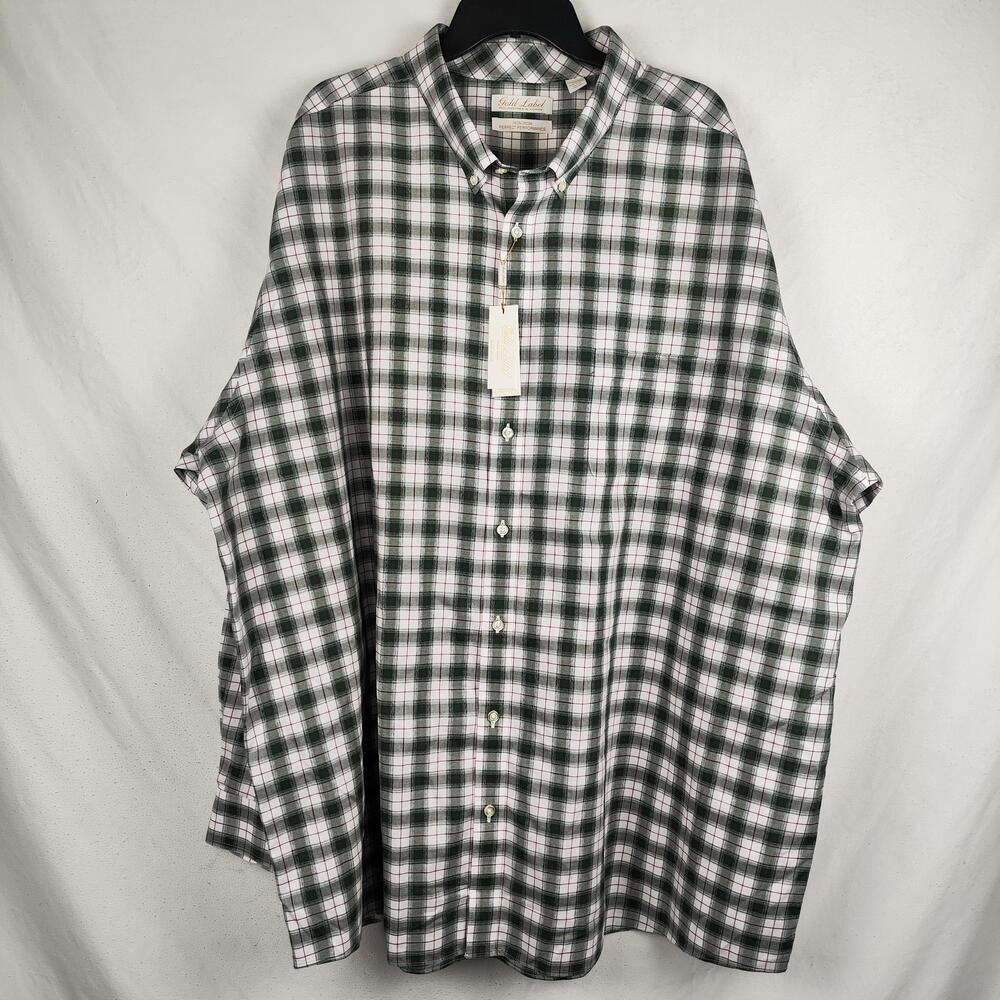 Gold Label Roundtree & Yorke Shirt Mens 4XLT Green Plaid Non Iron Dress Cotton